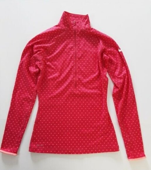 Nike Pro Coral Orange Peach Polka Dot Workout Top Sz Small Thumb Holes Athletic - Picture 1 of 6